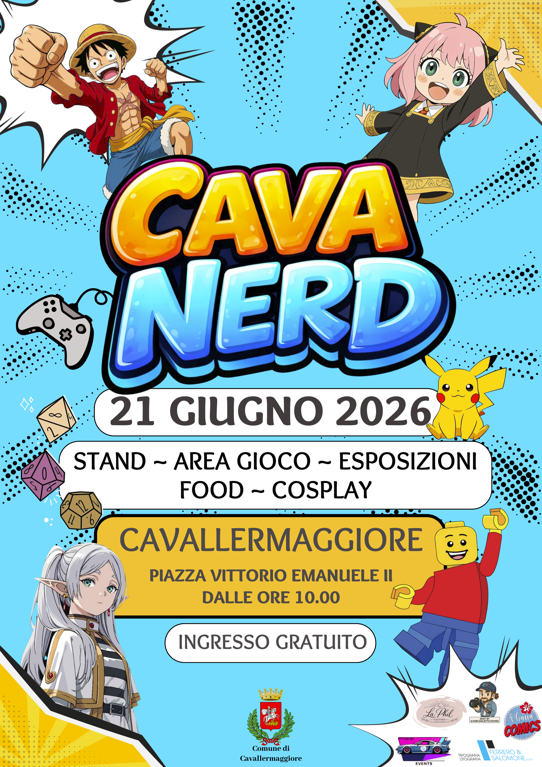 Locandina di CavaNerd, 21 giugno 2026 in Piazza Vittorio Emanuele II a Cavallermaggiore, ingresso gratuito